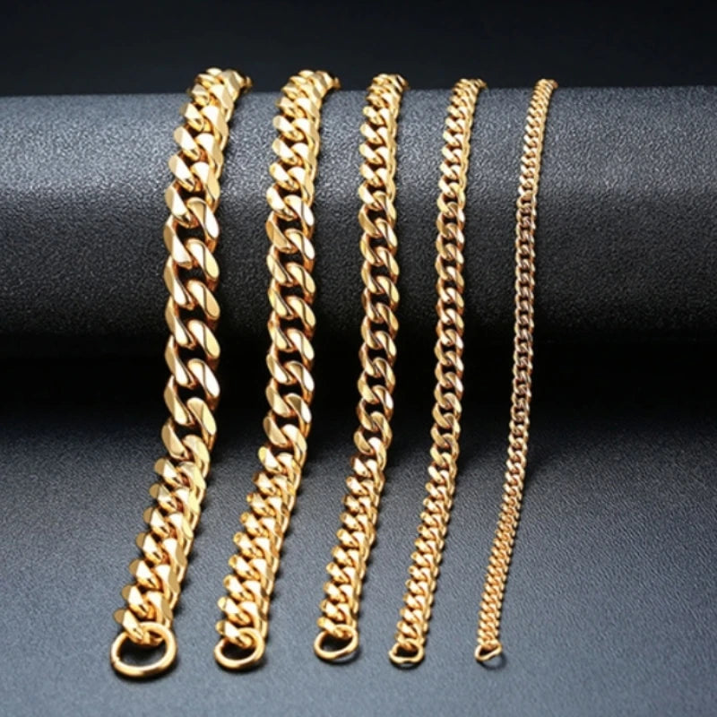 3-11mm Thick Waterproof Chain Bracelet for Men Stainless Steel Cuban Chain Wristband Classic Punk Heavy Men's Jewelry