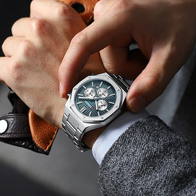 CURREN Fashion Casual Stainless Steel Band Quartz Wristwatches with Chronograph Waterproof Men's Watches