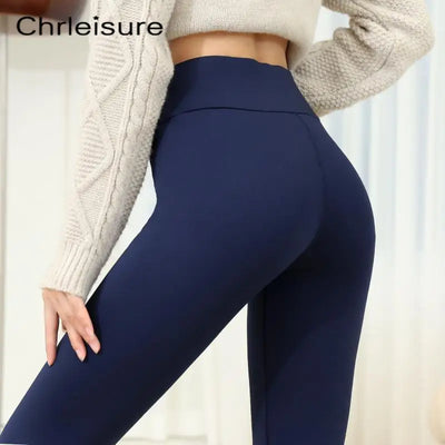 CHRLEISURE Winter Warm Pants Women High Waist Fleece Thick Velvet Trousers Elastic Casual Cold Resistant Lamb Wool Women Pants