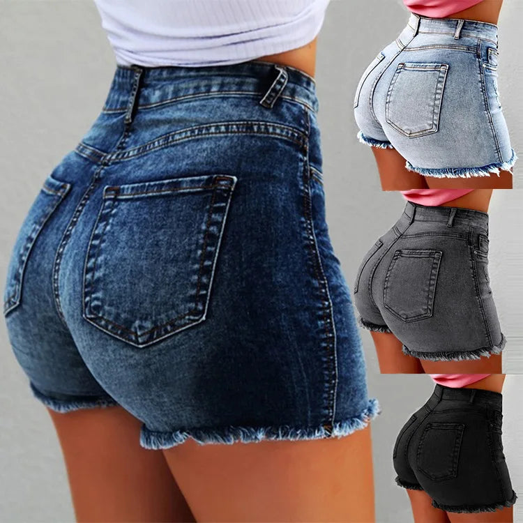 Women High Waist Denim Shorts Ripped Hole Bodycon Short Feminino Summer Shorts Jeans With Tassel clothes summer streetwear