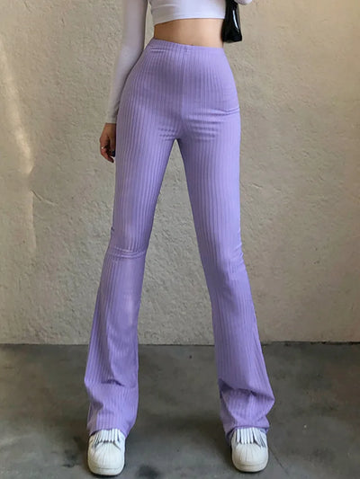 Solid Hot Y2k Woman Pants E Girl Aesthetic Fashion Streetwear Women Clothes Slim High Waist Capris Sexy Bell Bottom Flare Tights