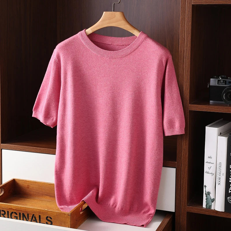 Men's Cashmere short sleeves Sweaters 2022 Solid Color O-Neck Casual Knitted Pullovers  Men short sleeves Jumper