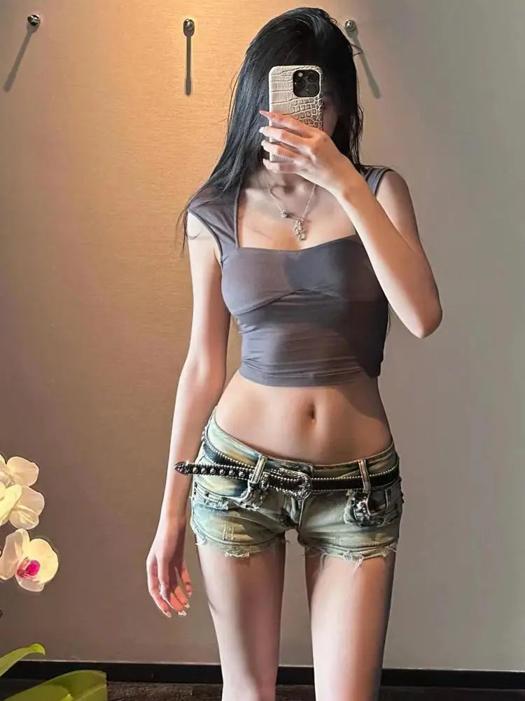 Tawaaiw Sexy Mini Denim Short Women 2023 Summer Slim Skinny Korean Fashion Rivet Chic Short Jeans Hot Pants Short Feminino Y2k