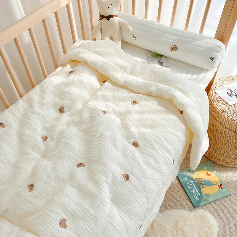 Korean Pure Cotton Baby Blanket Cartoon Bear Cream Warm Baby Quilt