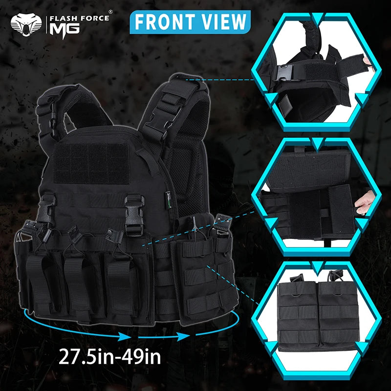 MGFLASHFORCE Military Tactical Vest Plate Carrier Hunting Swat Police Vest Molle Airsoft Army Combat Vest for Men