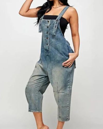 2023 Denim Jumpsuit Women's Overall Fashion Split Loose Wide Leg Pocket Button Slim Blue Suspenders Vintage Women's jumpsuit