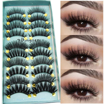 10 Pairs/Box 3D False Eyelashes Faux Mink Lashes Natural False Eyelashes Dramatic Volume Lashes Eyelash Extension Makeup Beauty