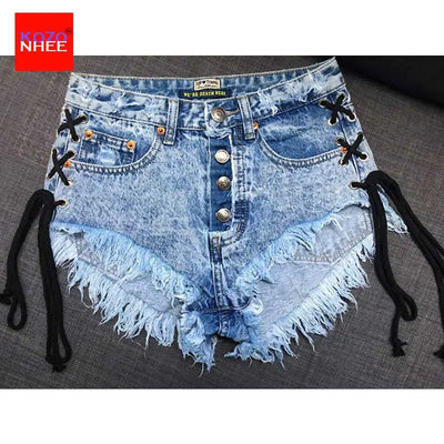 Vintage Snowflake Inelastic Women Denim Shorts With high Waist Straps Tassel Female Summer Shorts For Women's jeans