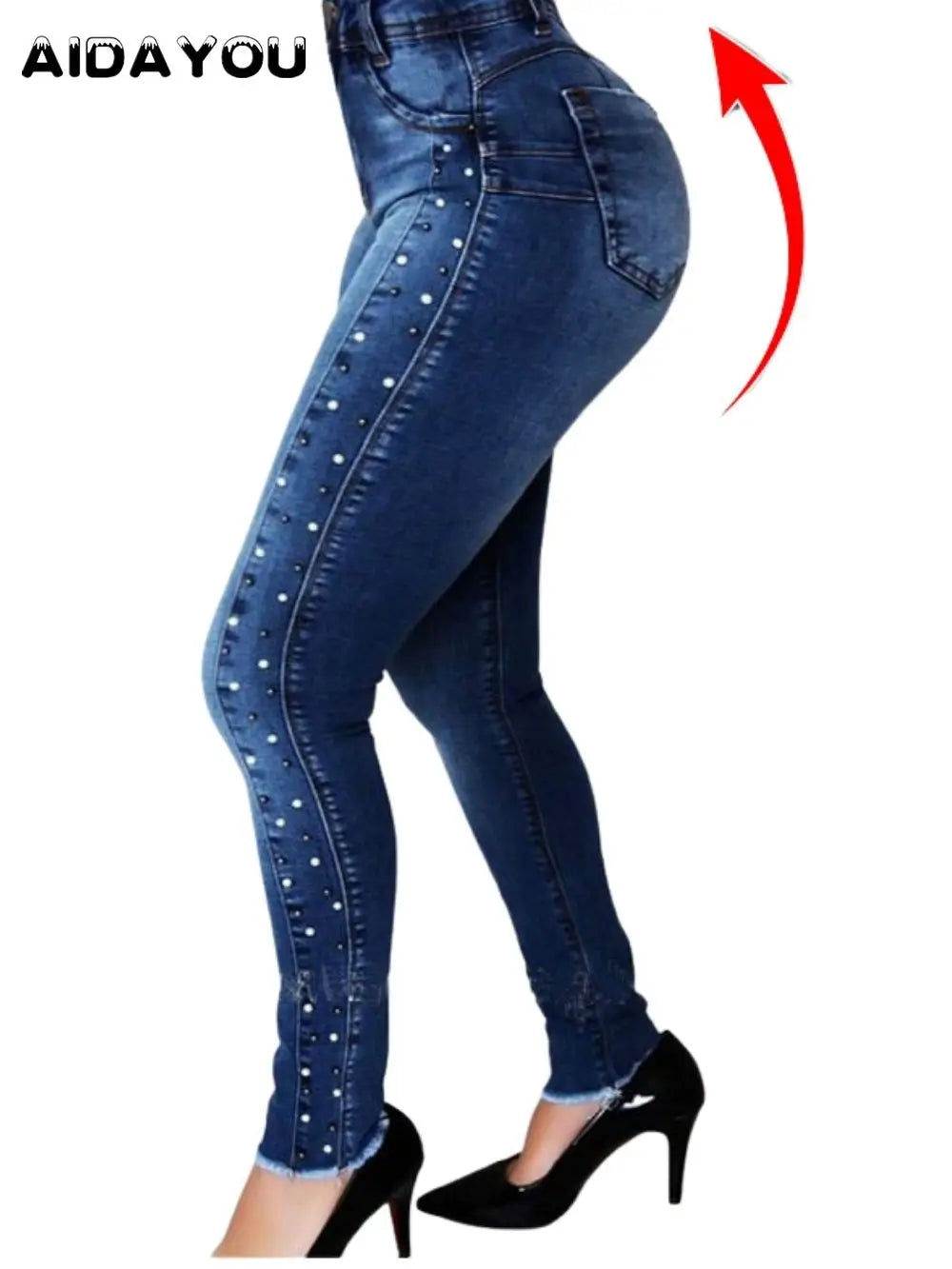 Womens Sexy Butt Jeans Ultra Stretchy Butt Lifting Bottom Up Denim Pants Columbia  Waisted Nail Drill Bead Decorated Y2k