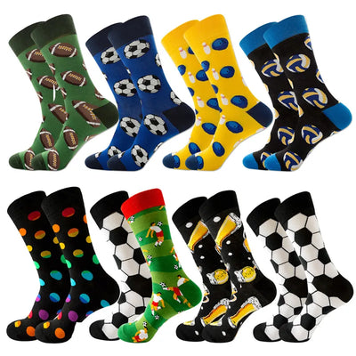 High Quality Combed Cotton Socks Football Tube Beer  Dot Funny Happy Men Socks Novelty Skateboard Crew Casual Socks