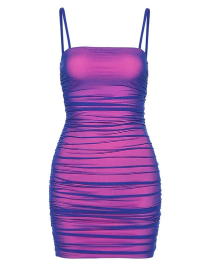 Stacked Reflective Chic Mini Dress Women Sleeveless Show Chest Bodycon Vestidos 2020 Summer Party Slim Stretchy Elegant Sheath