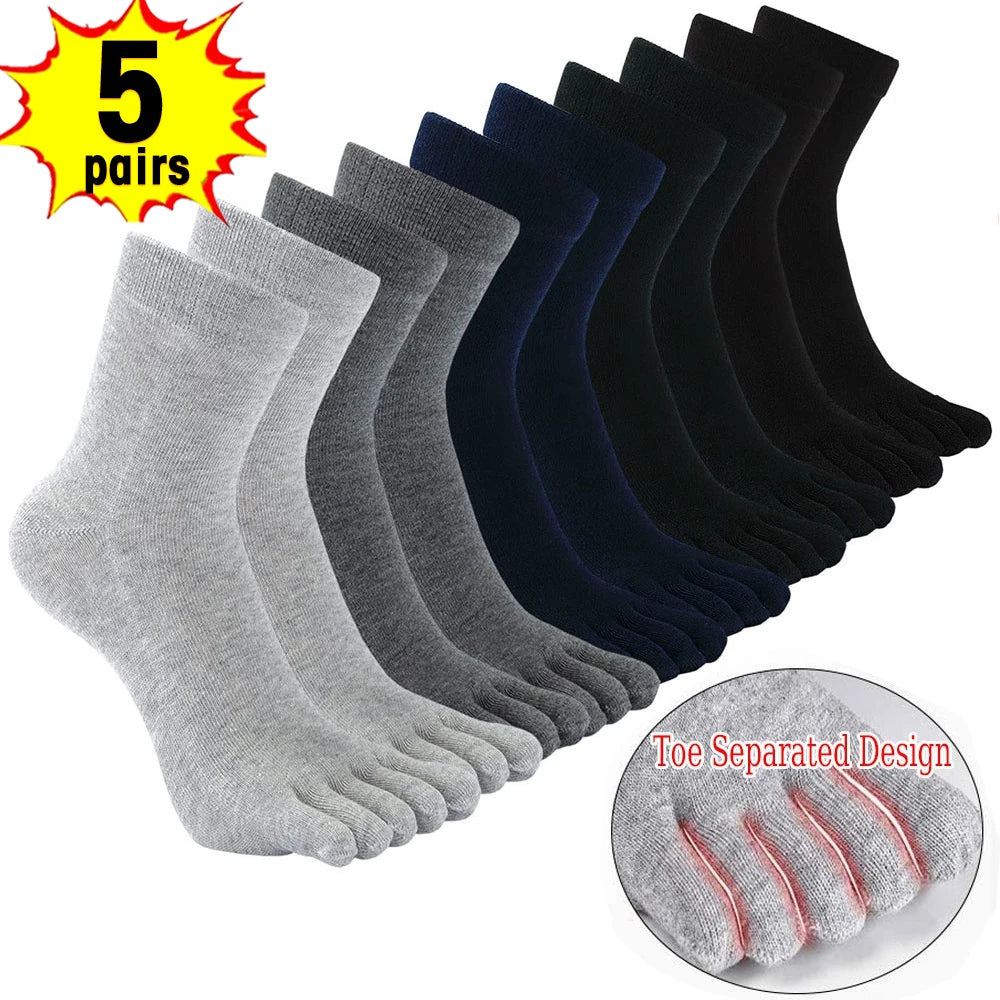 5pairs Solid Color Toe Socks Breathable Cotton Five Fingers Socks Sports Running Sweat Absorbent Antibacterial Ankle Crew Socks