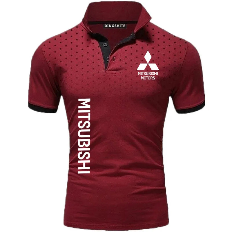 Color matching men's polo short-sleeved men's shirt Mitsubishi car logo print high quality hot sale men t shirt men polo shirt