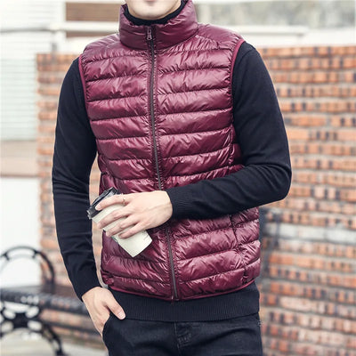 2024 New Winter Men's Vest White Duck Down Lightweight Padded Vests Sleeveless Jackets Warm Coat Plus Size Portable Windproof