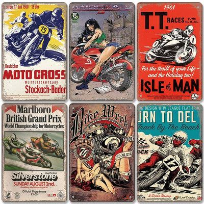 Motocross Poster Vintage Metal Tin Signs Motorcycle Grand Prix Metal Plaque Rero Wall Decor for Garage Moto Club Man Cave