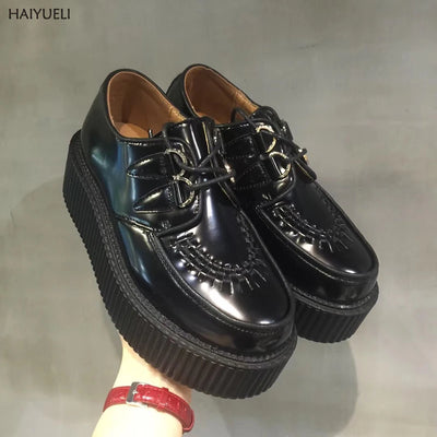 Black Harajuku Shoes Classic Lace UP High Platform Creepers Fashion Harajuku Punk Shoes Women's Casual Shoes Platform Shoes