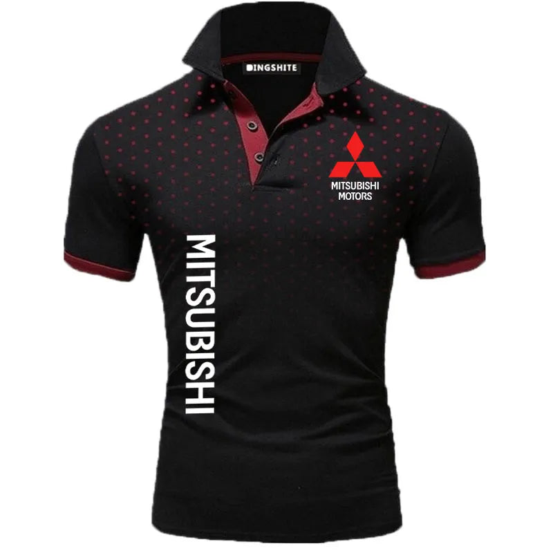 Color matching men's polo short-sleeved men's shirt Mitsubishi car logo print high quality hot sale men t shirt men polo shirt