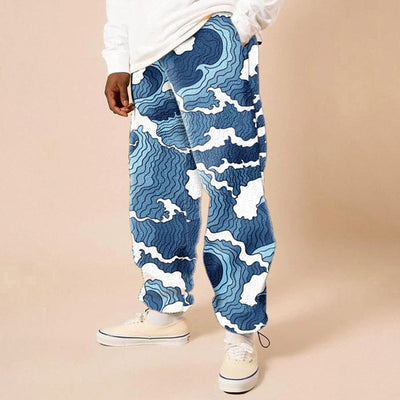 Trousers Loose Mid-waist Printed Fall   For Men