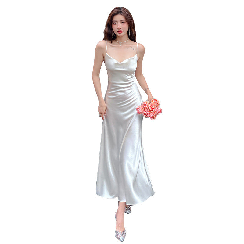 Acetate Strap Fairy Satin Sleeveless Dress Formal Dress