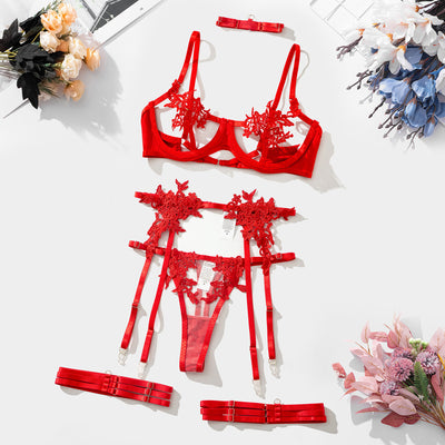 Embroidered Water Soluble Flower Girl Clothing Mesh See-through Underwear Bra Set