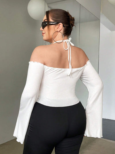 2023 Autumn And Winter New Slim-fit Sexy Off-shoulder Off-shoulder Flared Long-sleeved Top