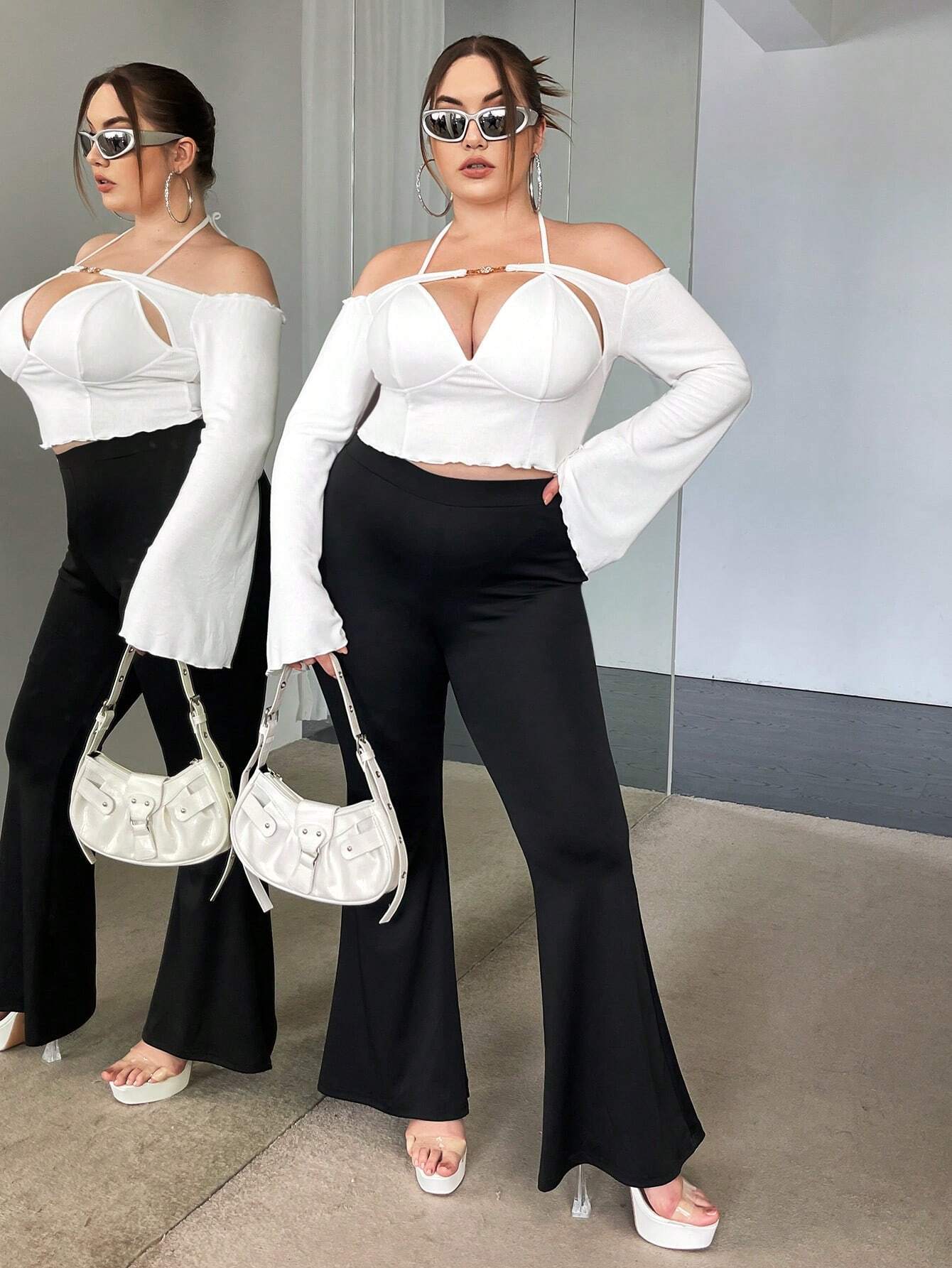 2023 Autumn And Winter New Slim-fit Sexy Off-shoulder Off-shoulder Flared Long-sleeved Top