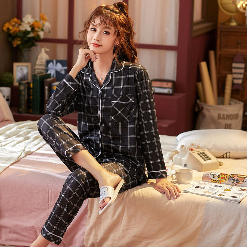 Plaid Pajama Set Long Sleeve Shirt And Full-Length Pant Pjs Lounge Sets