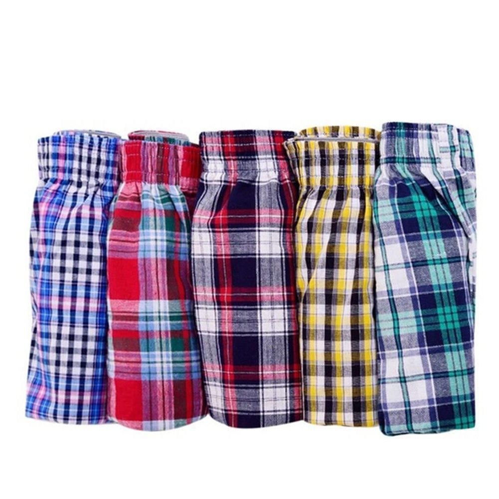 1pc Men Cotton Arrow Boxers Casual Plaid Print Elastic Wa