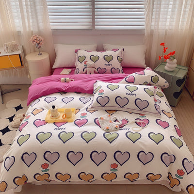 Home Fashion Simple Printing Cotton Bed Four-piece Set