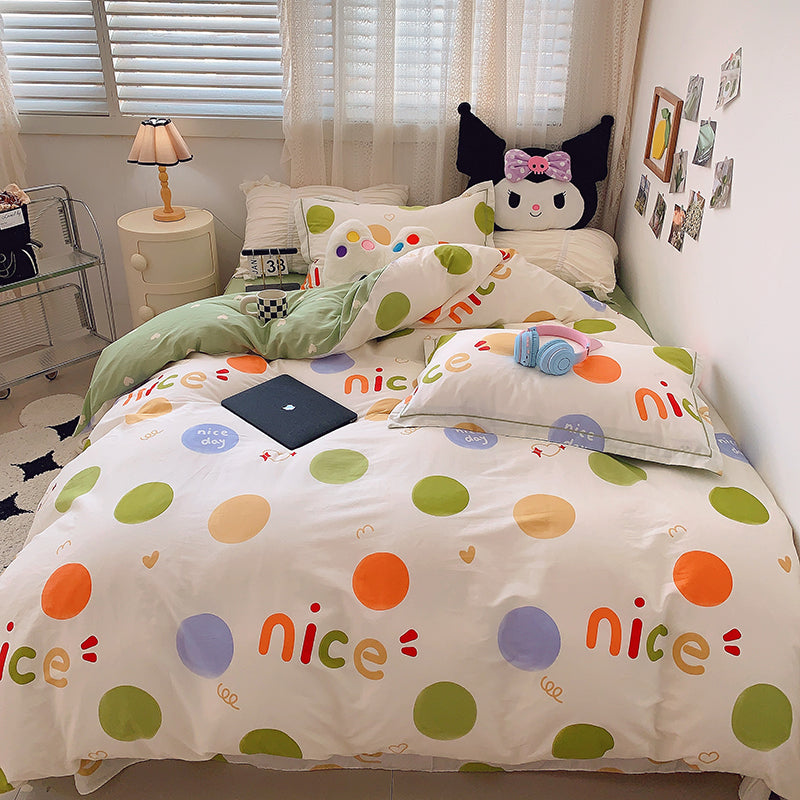 Home Fashion Simple Printing Cotton Bed Four-piece Set