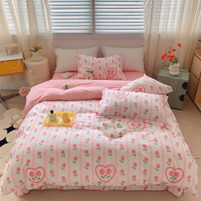 Home Fashion Simple Printing Cotton Bed Four-piece Set