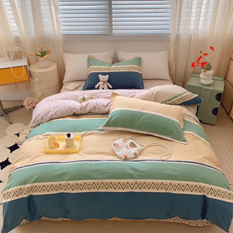 Home Fashion Simple Printing Cotton Bed Four-piece Set