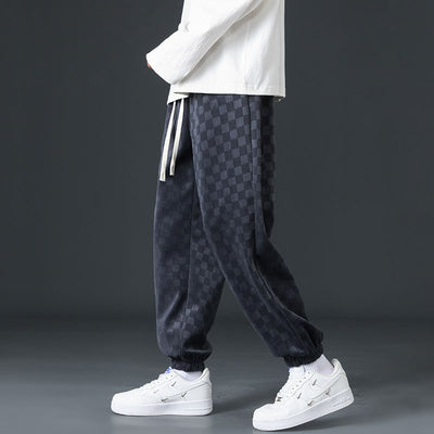 Corduroy Fashion Brand Loose Chessboard Plaid Straight Sweatpants