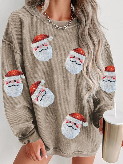 Sequin Santa Patch Ribbed Sweatshirt