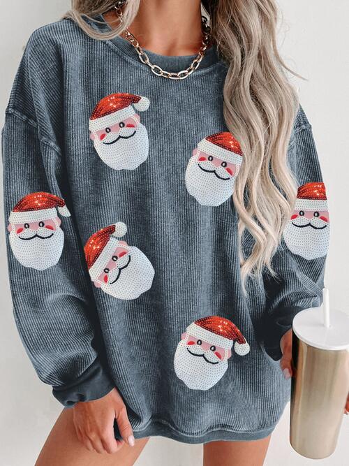 Sequin Santa Patch Ribbed Sweatshirt