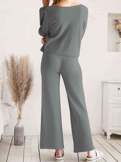 Long Sleeve Lounge Top and Drawstring Pants Set