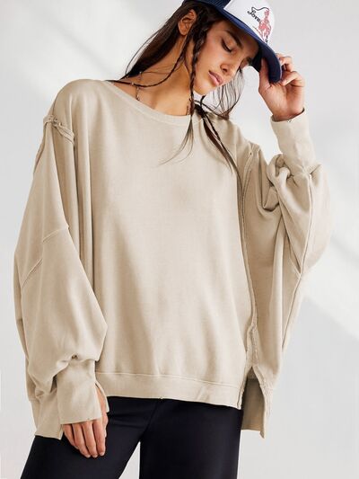 Slit Round Neck Dropped Shoulder T-Shirt