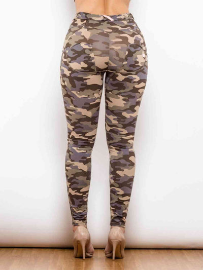 Full Size Camouflage Buttoned Leggings