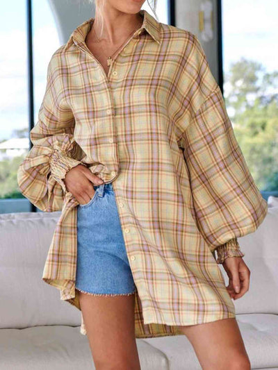 Plaid Lantern Sleeve Shirt