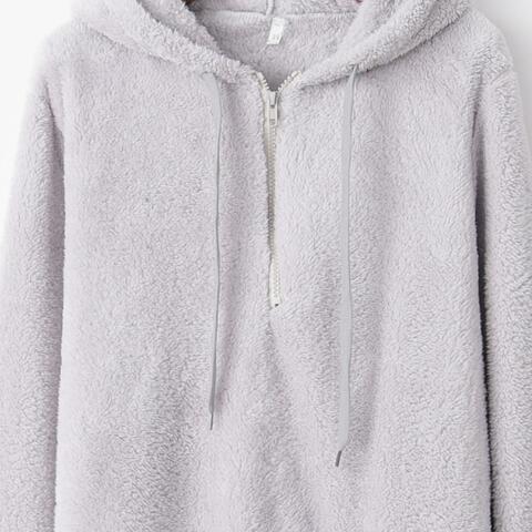 Quarter-Zip Drawstring Teddy Hoodie