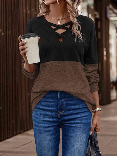 Two-Tone Crisscross Detail Sweatshirt