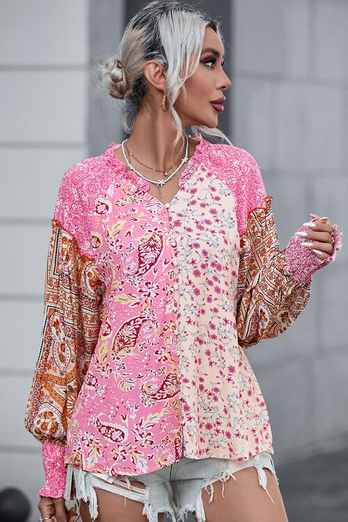 Printed Buttoned Lantern Sleeve Shirt