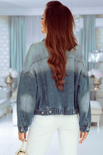 Button Up Collared Neck Denim Jacket